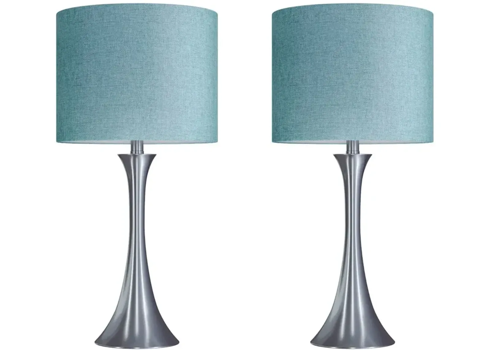 Lenuxe Nickel Table Lamps with Turquoise Shades, Set of 2