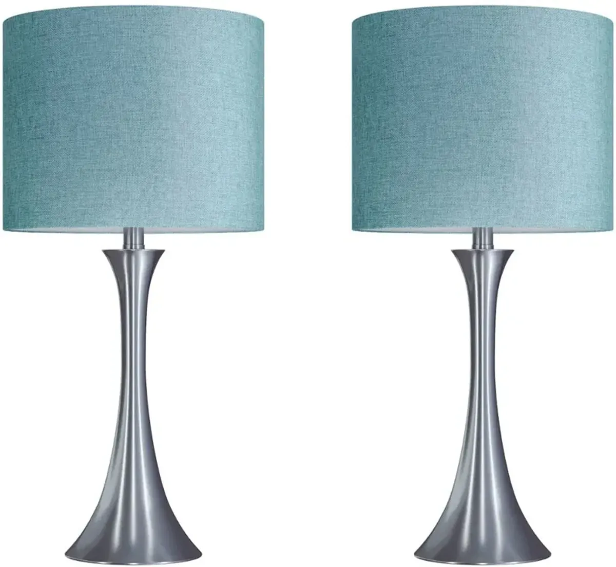 Lenuxe Nickel Table Lamps with Turquoise Shades, Set of 2