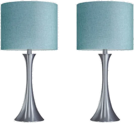 Lenuxe Nickel Table Lamps with Turquoise Shades, Set of 2
