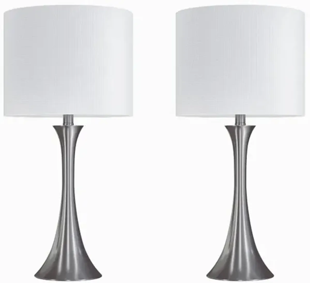 Lenuxe Nickel Table Lamps with White Shades, Set of 2