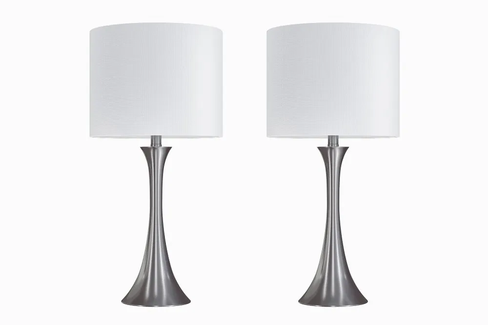 Lenuxe Nickel Table Lamps with White Shades, Set of 2