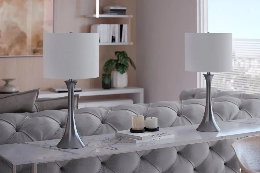 Lenuxe Nickel Table Lamps with White Shades, Set of 2