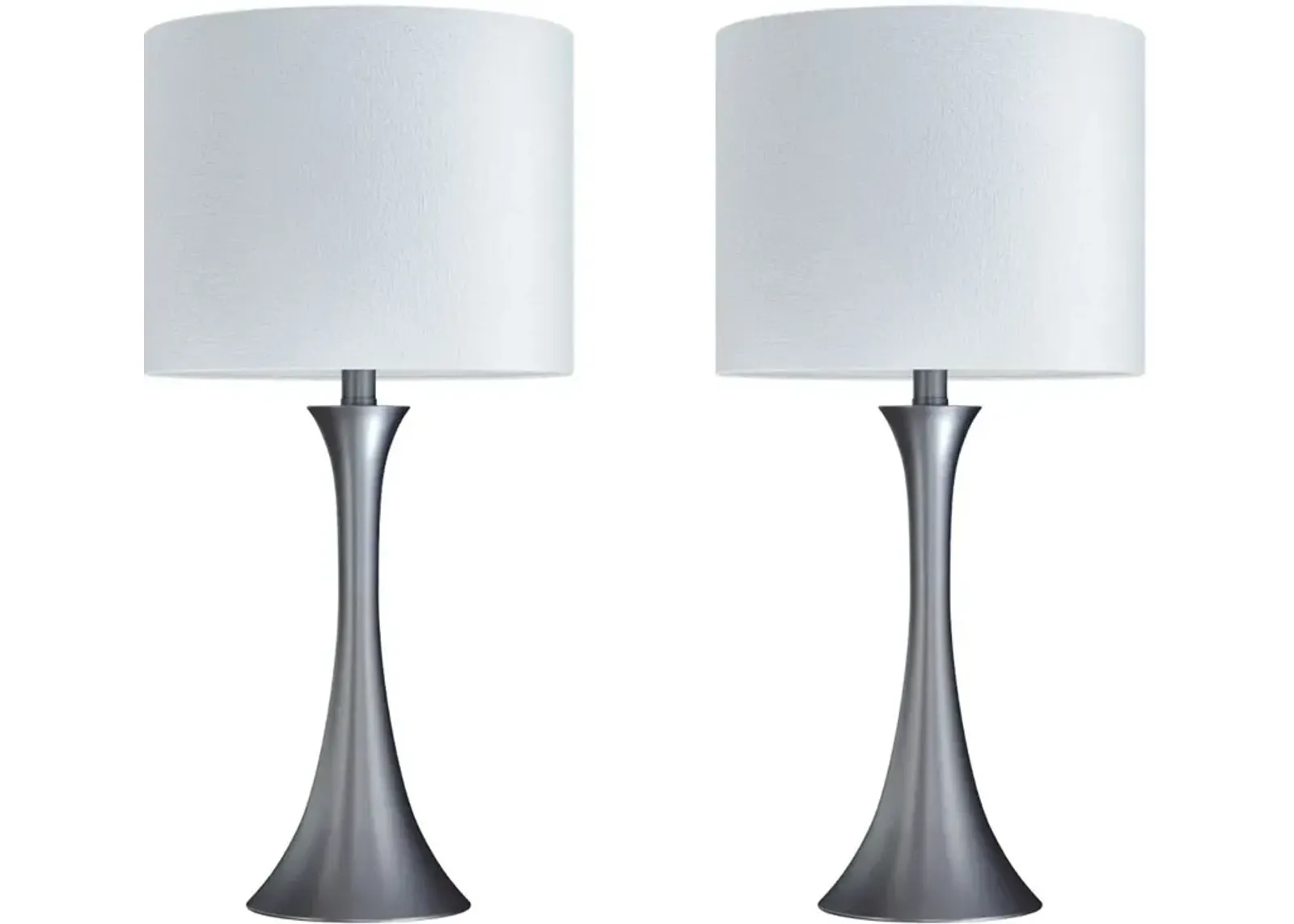 Lenuxe Nickel Table Lamps with White Shades, Set of 2