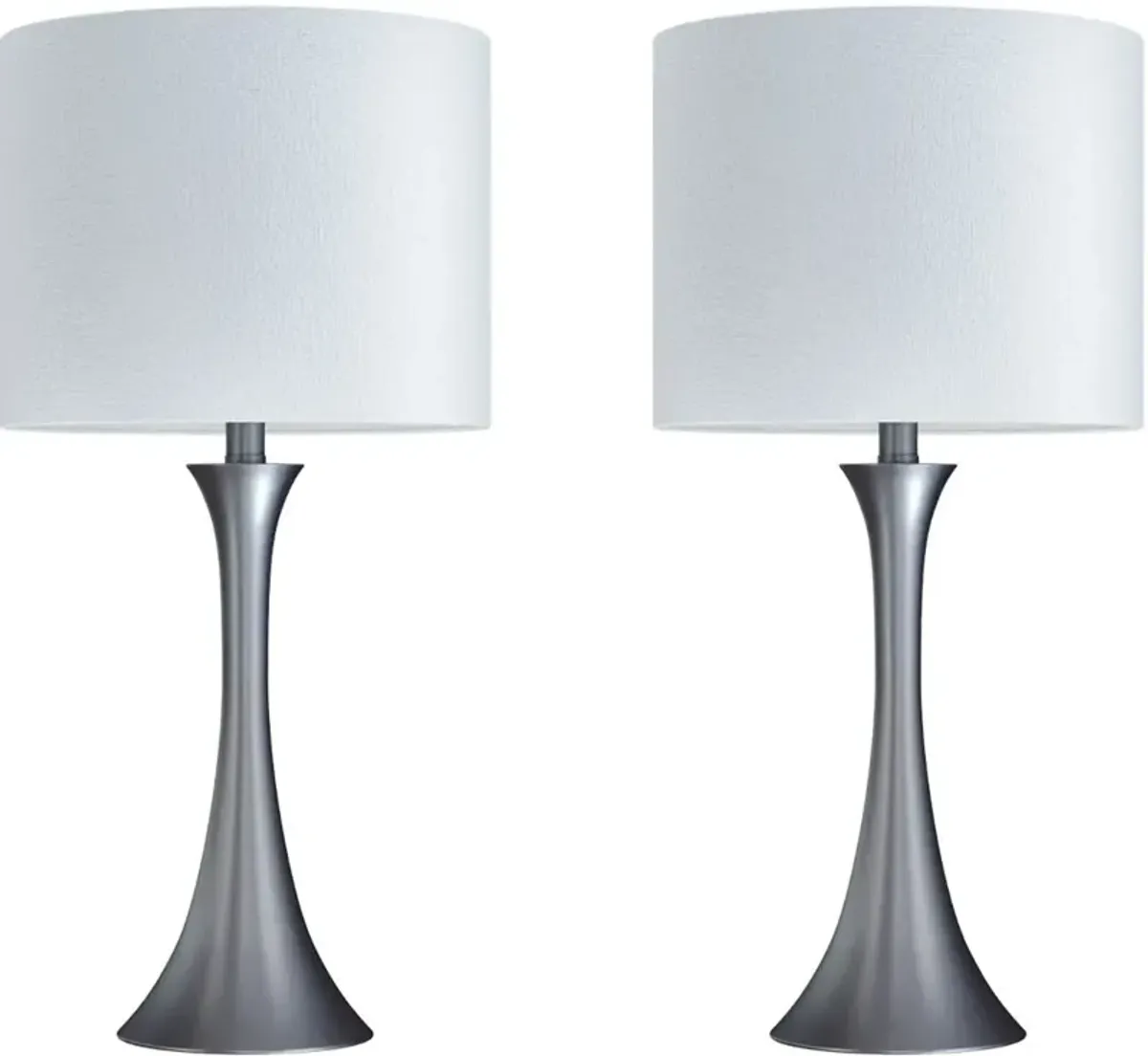 Lenuxe Nickel Table Lamps with White Shades, Set of 2