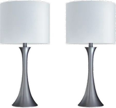 Lenuxe Nickel Table Lamps with White Shades, Set of 2