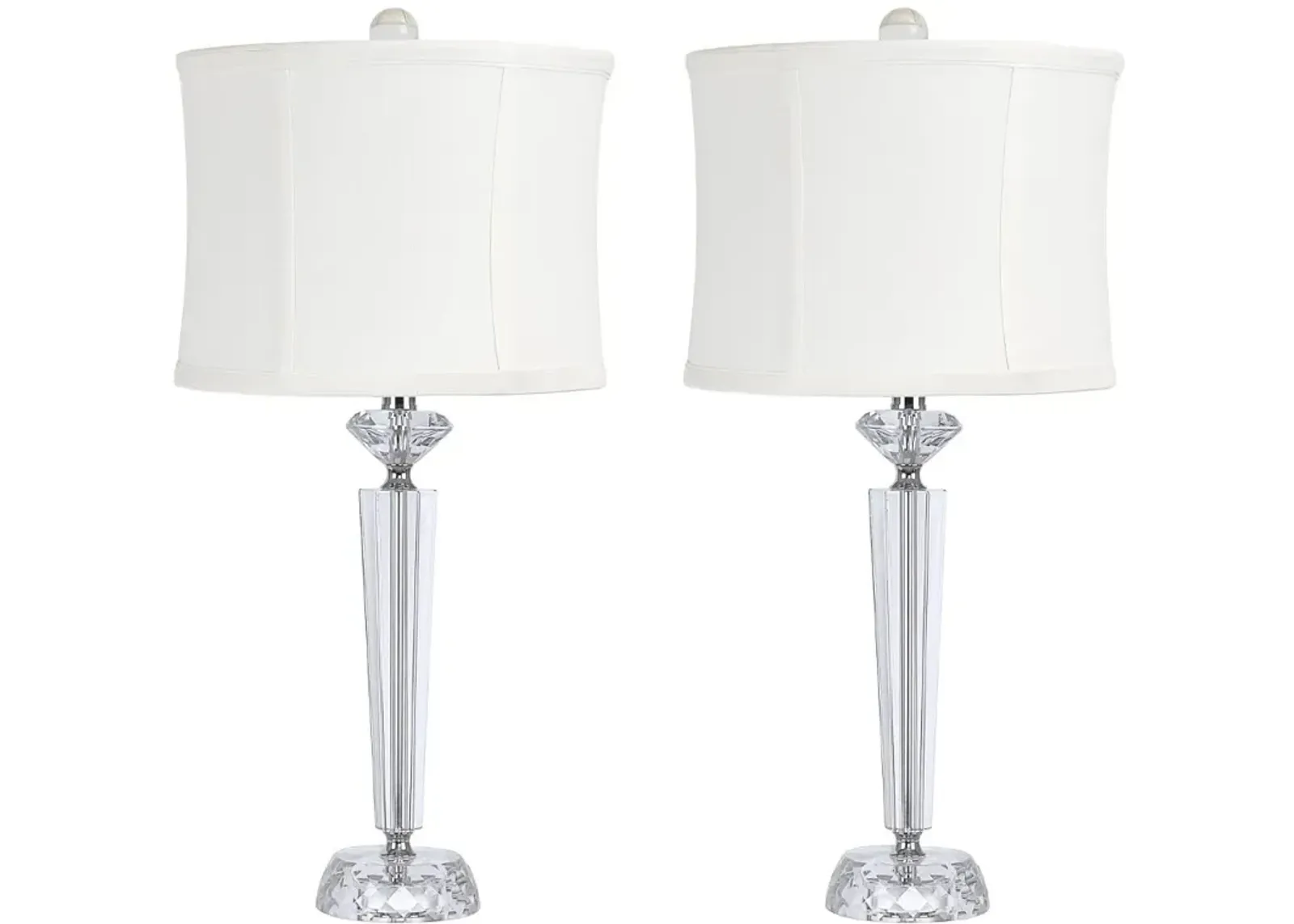 Diamond Pillar Table Lamps with Off-White Linen Shades, Set of 2