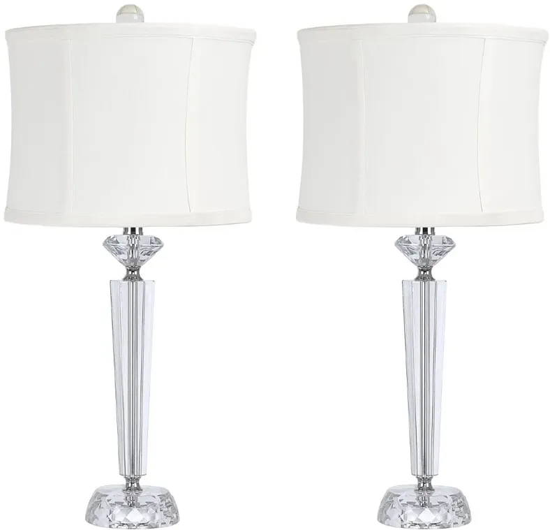 Diamond Pillar Table Lamps with Off-White Linen Shades, Set of 2