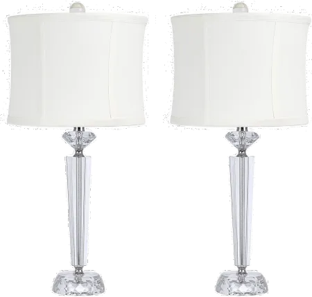 Diamond Pillar Table Lamps with Off-White Linen Shades, Set of 2