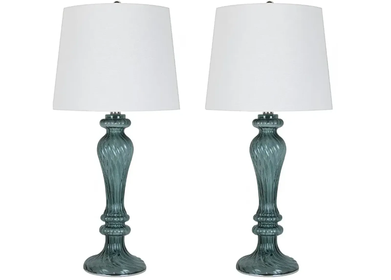 Windsor Smokey Turquoise Glass Table Lamps, Set of 2