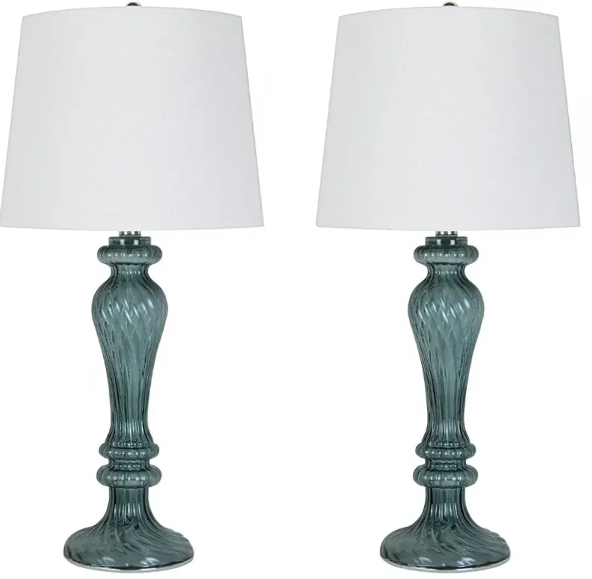 Windsor Smokey Turquoise Glass Table Lamps, Set of 2