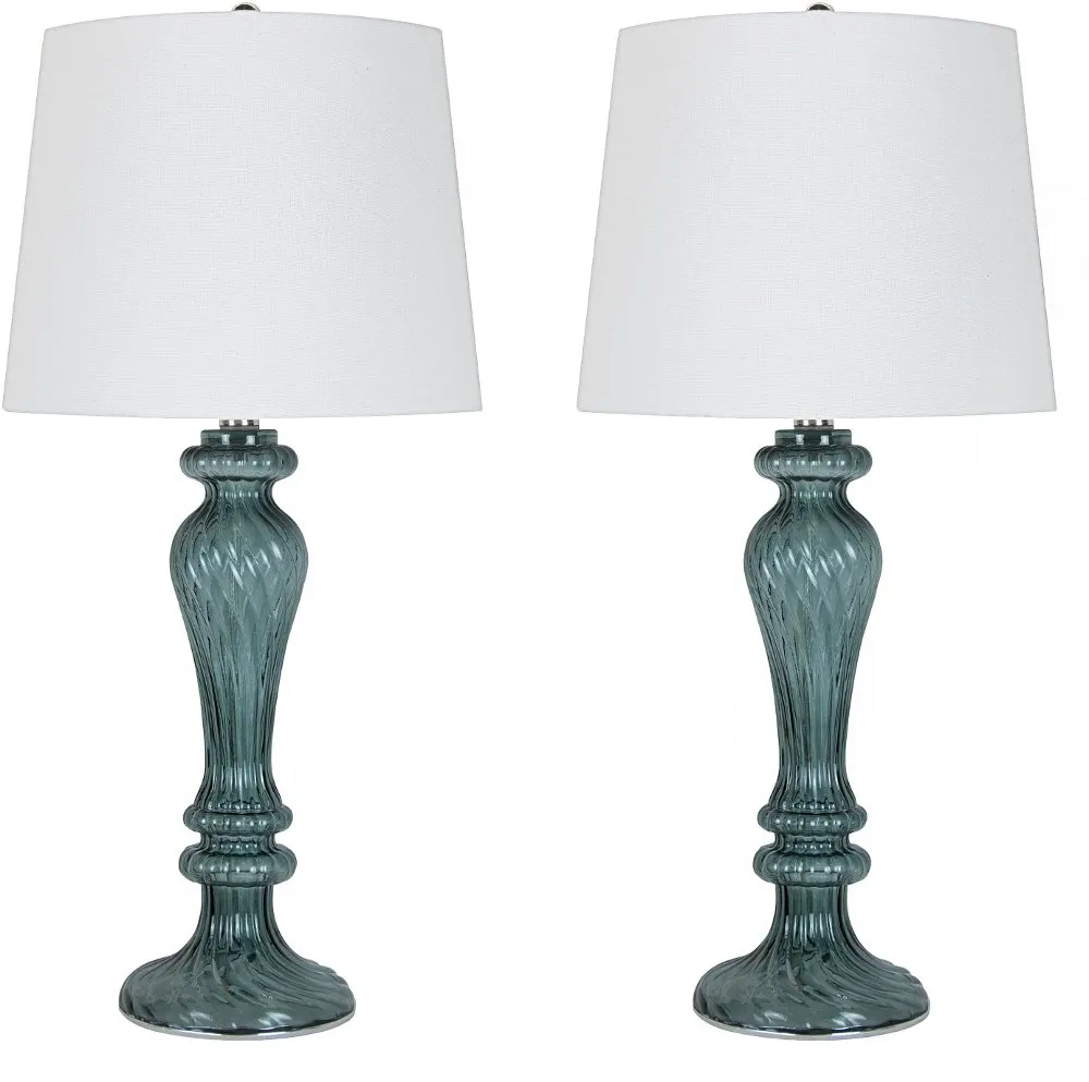 Windsor Smokey Turquoise Glass Table Lamps, Set of 2