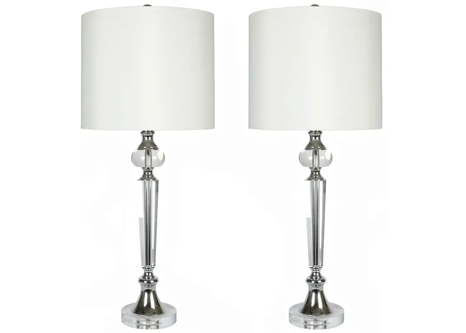 Torch Crystal & Polished Chrome Table Lamps, Set of 2