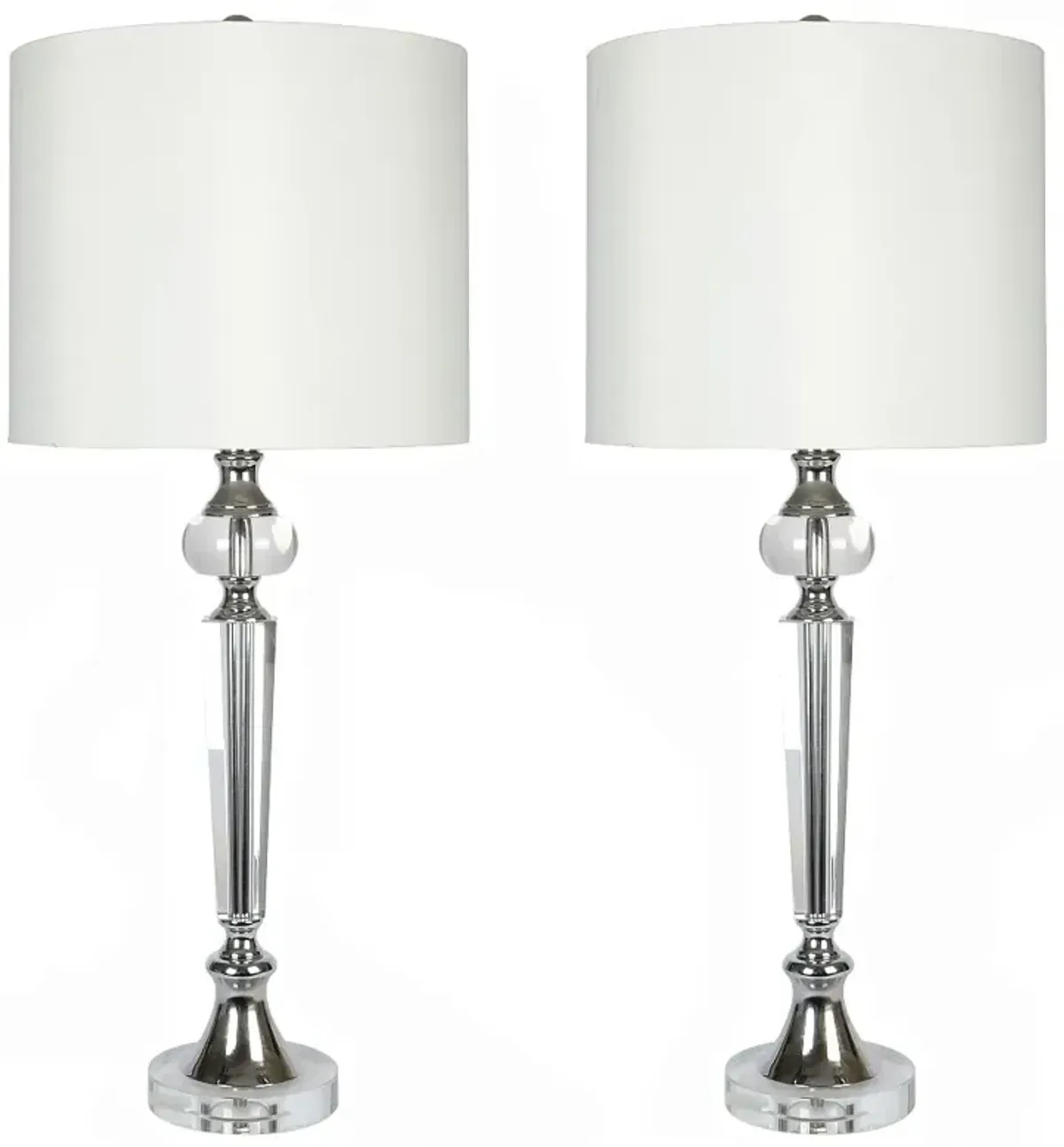 Torch Crystal & Polished Chrome Table Lamps, Set of 2