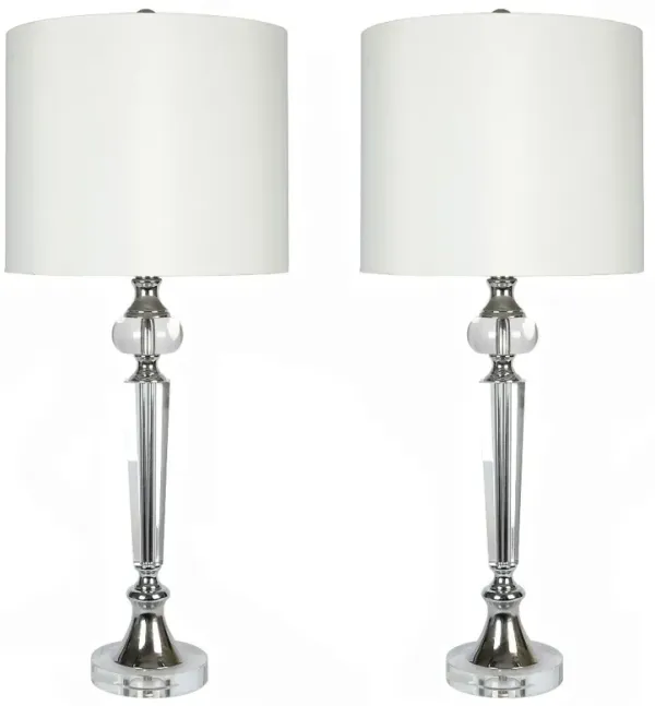 Torch Crystal & Polished Chrome Table Lamps, Set of 2
