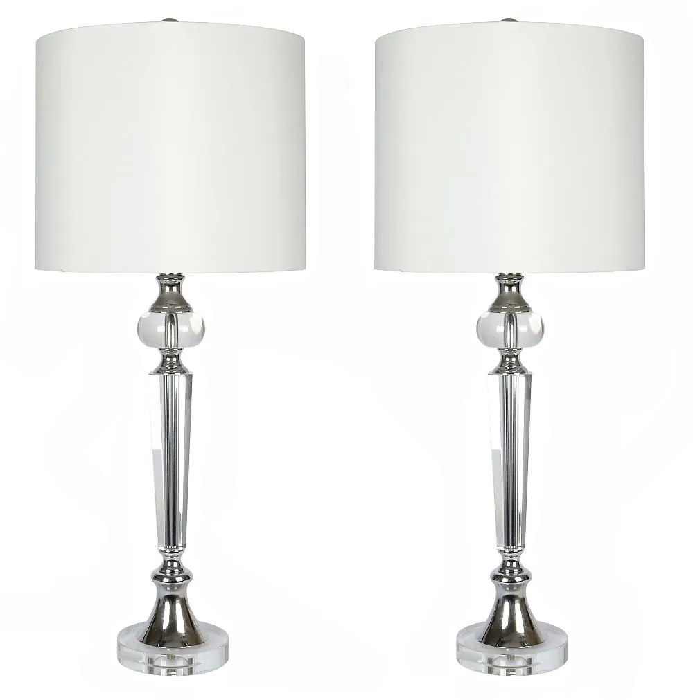 Torch Crystal & Polished Chrome Table Lamps, Set of 2