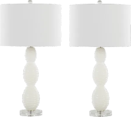 Cinched Waves Milk White Glass Table Lamps, Set of 2