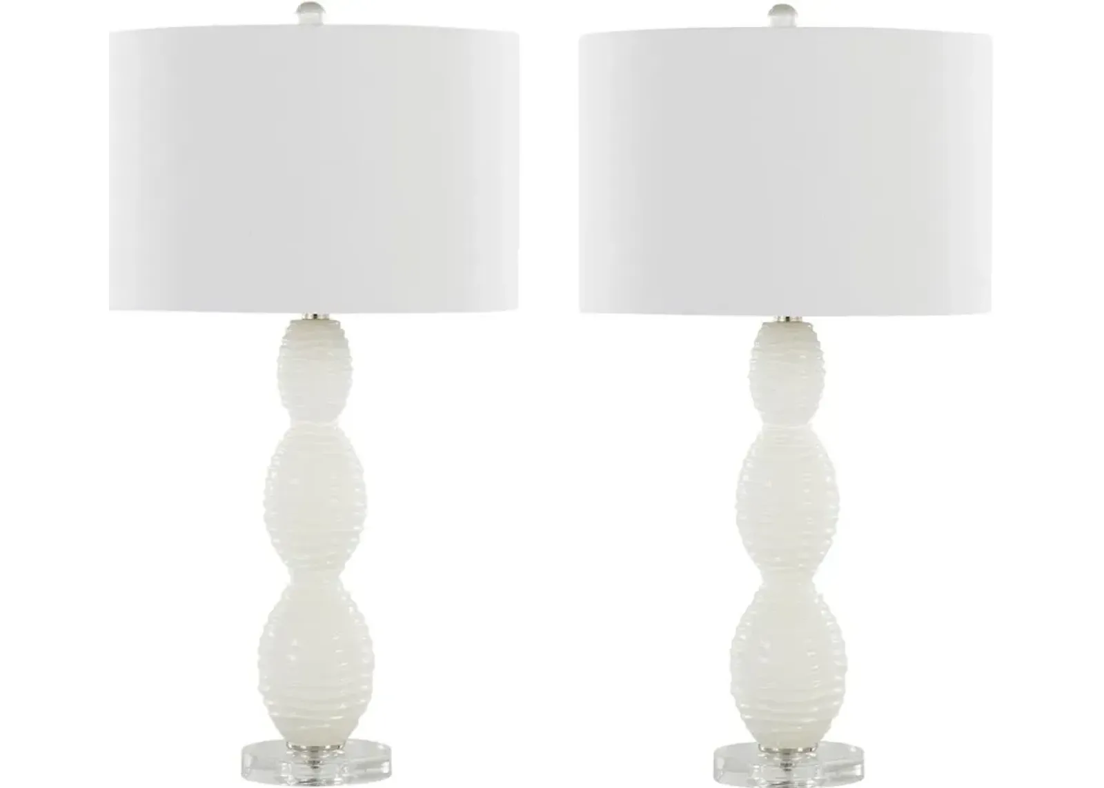 Cinched Waves Milk White Glass Table Lamps, Set of 2