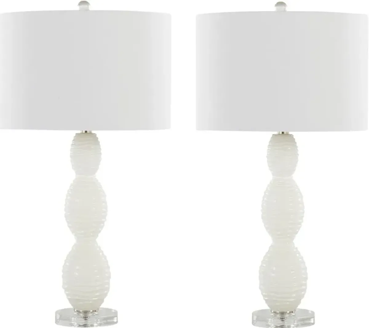 Cinched Waves Milk White Glass Table Lamps, Set of 2