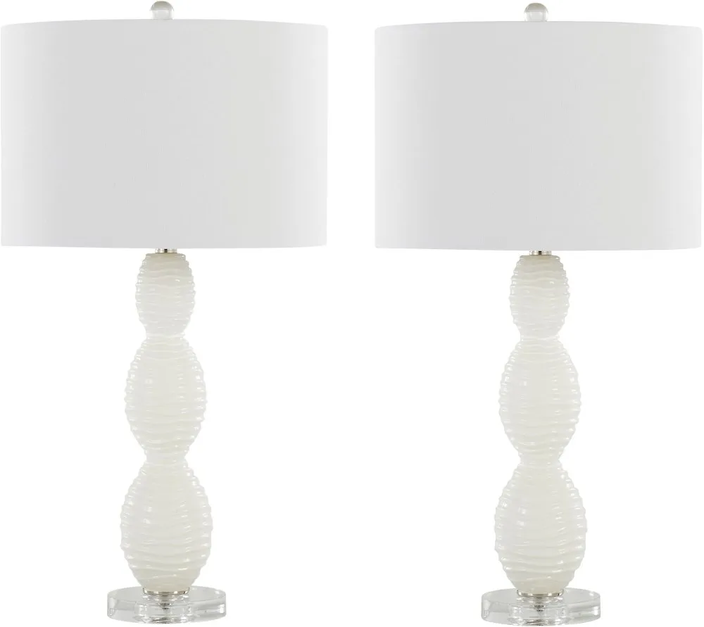 Cinched Waves Milk White Glass Table Lamps, Set of 2