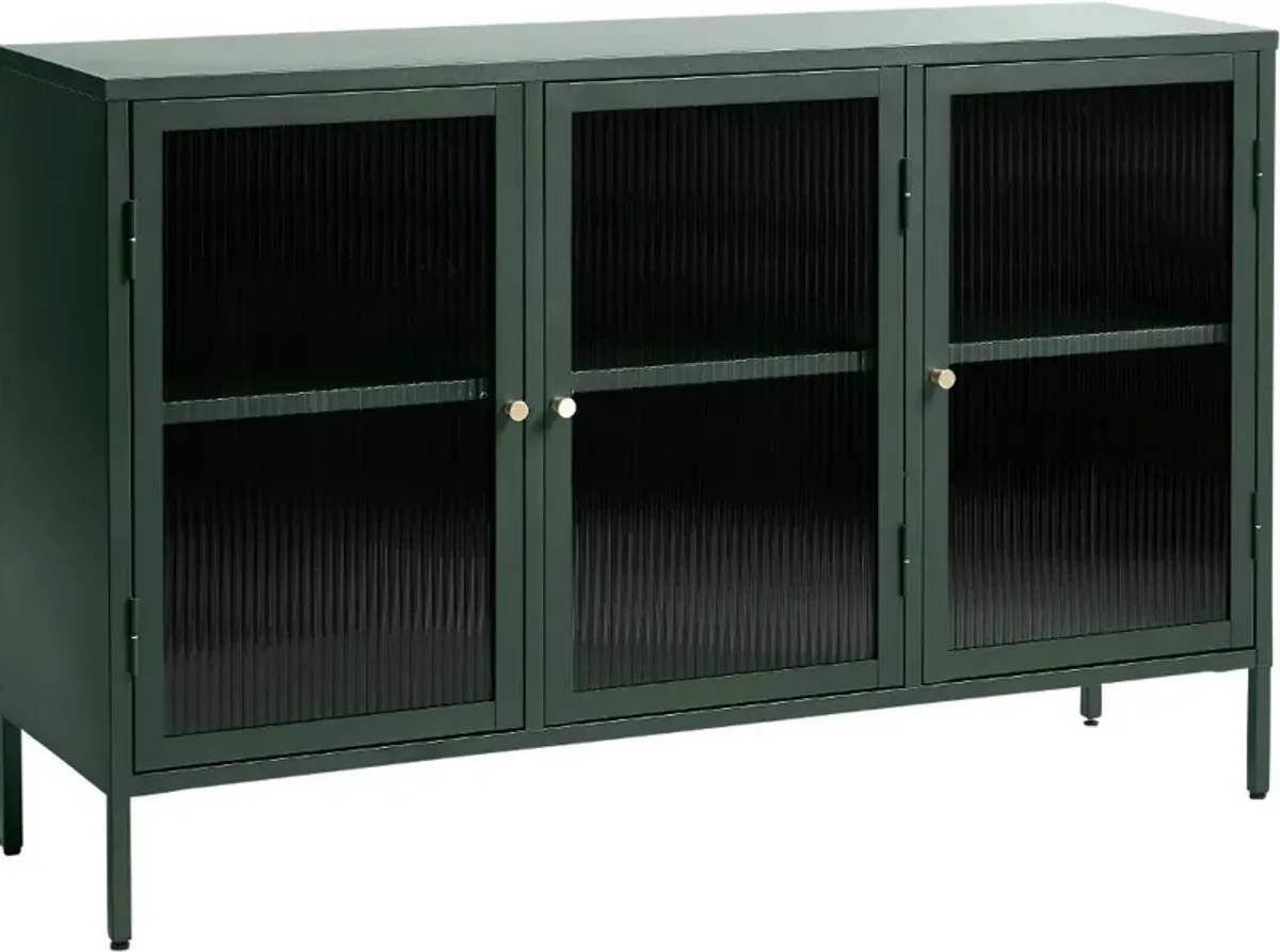 Bronco Green Metal & Glass 3-Door Sideboard