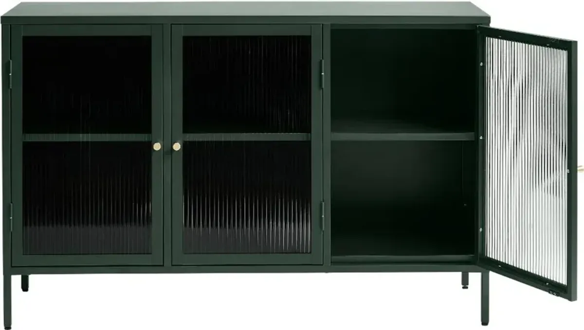 Bronco Green Metal & Glass 3-Door Sideboard