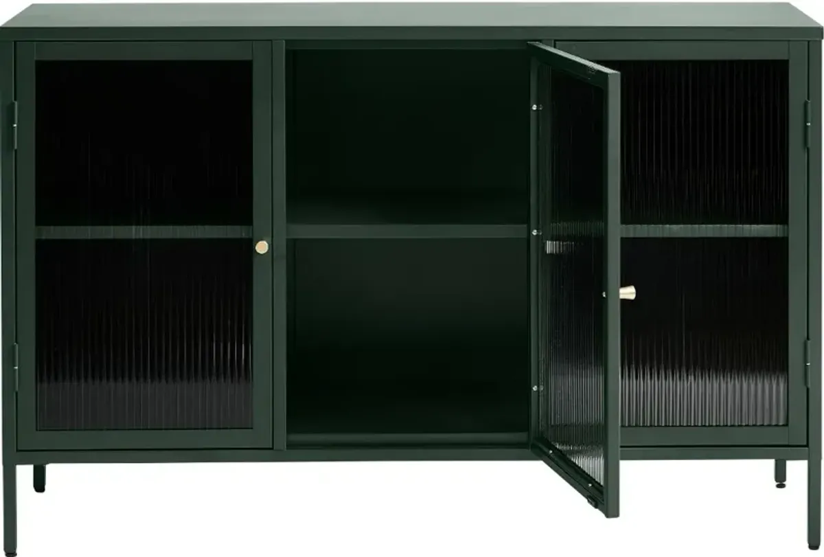 Bronco Green Metal & Glass 3-Door Sideboard