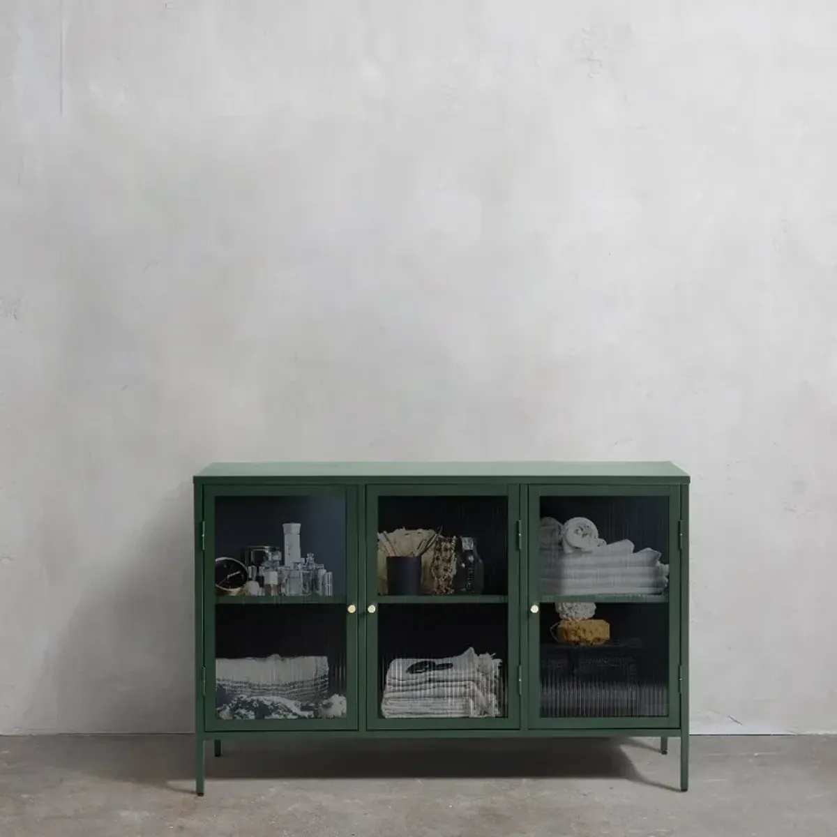 Bronco Green Metal & Glass 3-Door Sideboard