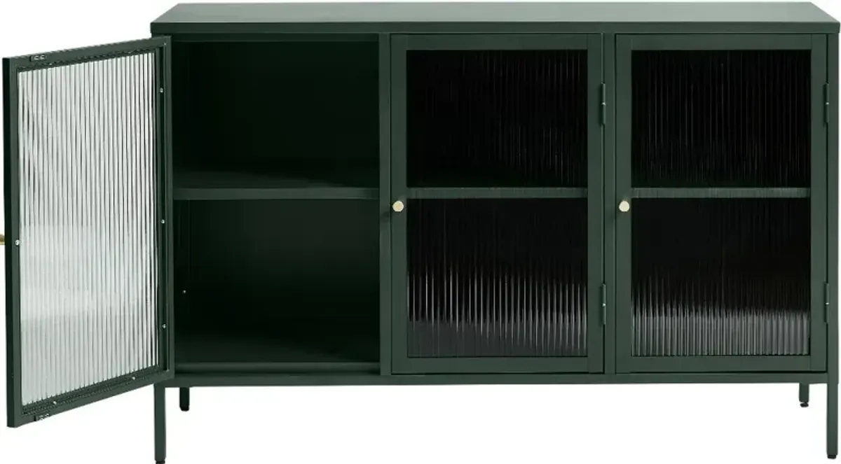 Bronco Green Metal & Glass 3-Door Sideboard