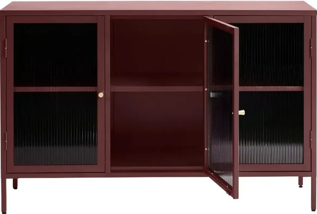 Bronco Red Metal & Glass 3-Door Sideboard