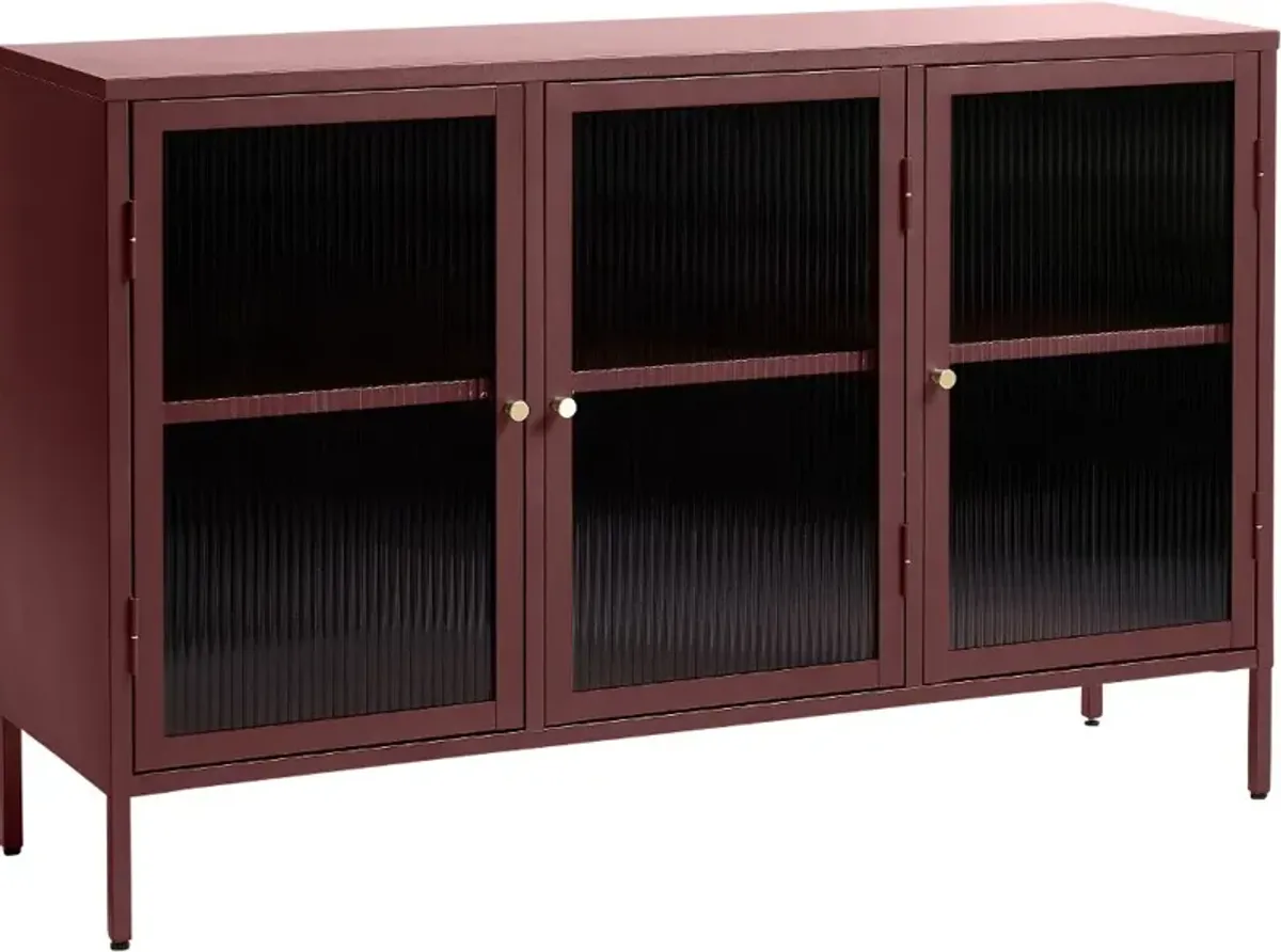 Bronco Red Metal & Glass 3-Door Sideboard