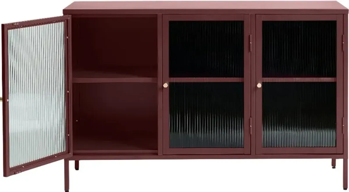 Bronco Red Metal & Glass 3-Door Sideboard