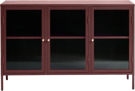 Bronco Red Metal & Glass 3-Door Sideboard