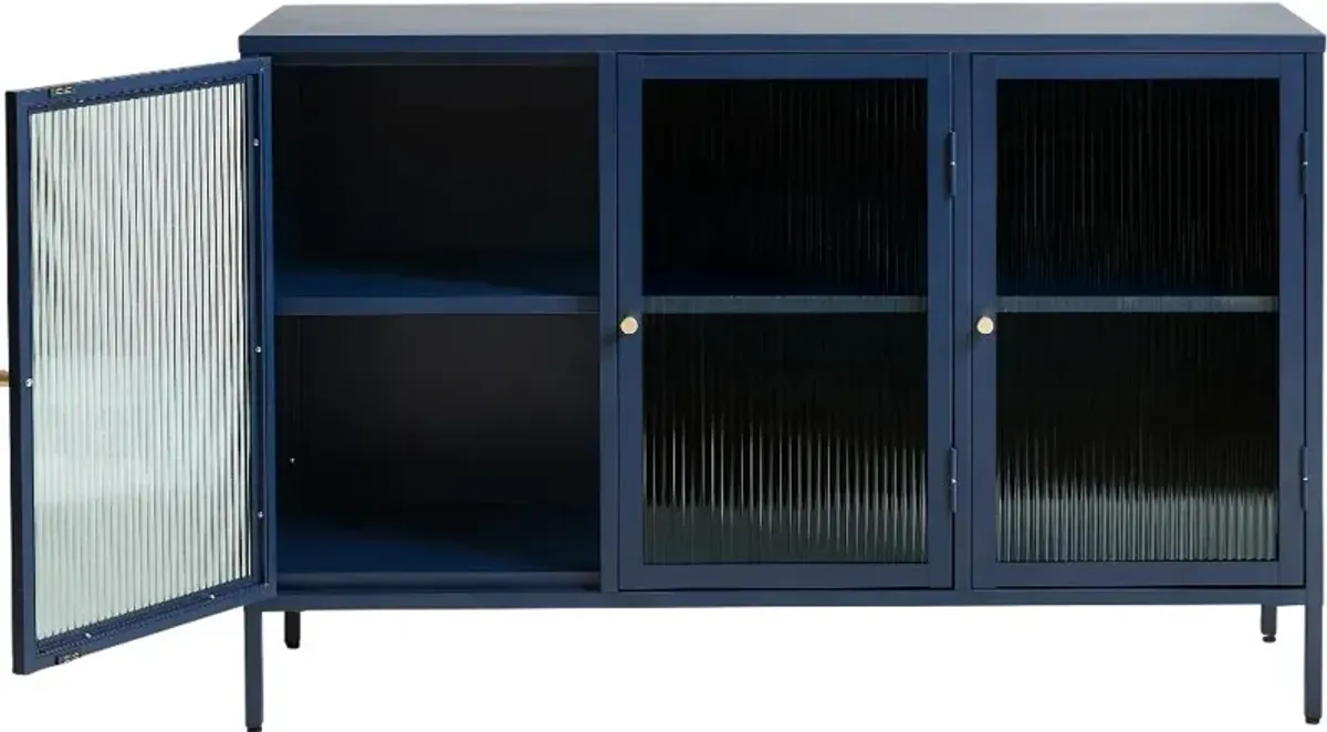 Bronco Blue Metal & Glass 3-Door Sideboard