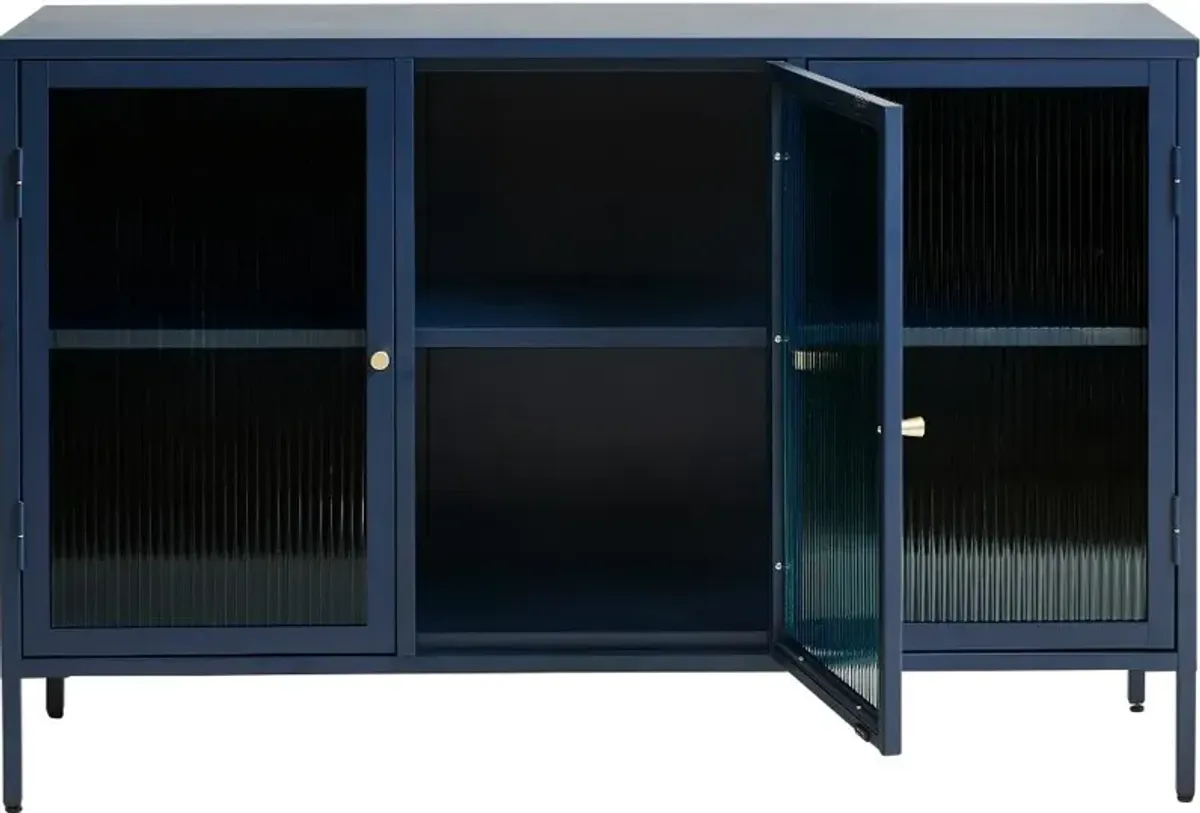 Bronco Blue Metal & Glass 3-Door Sideboard