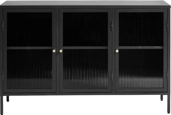 Bronco Black Metal & Glass 3-Door Sideboard