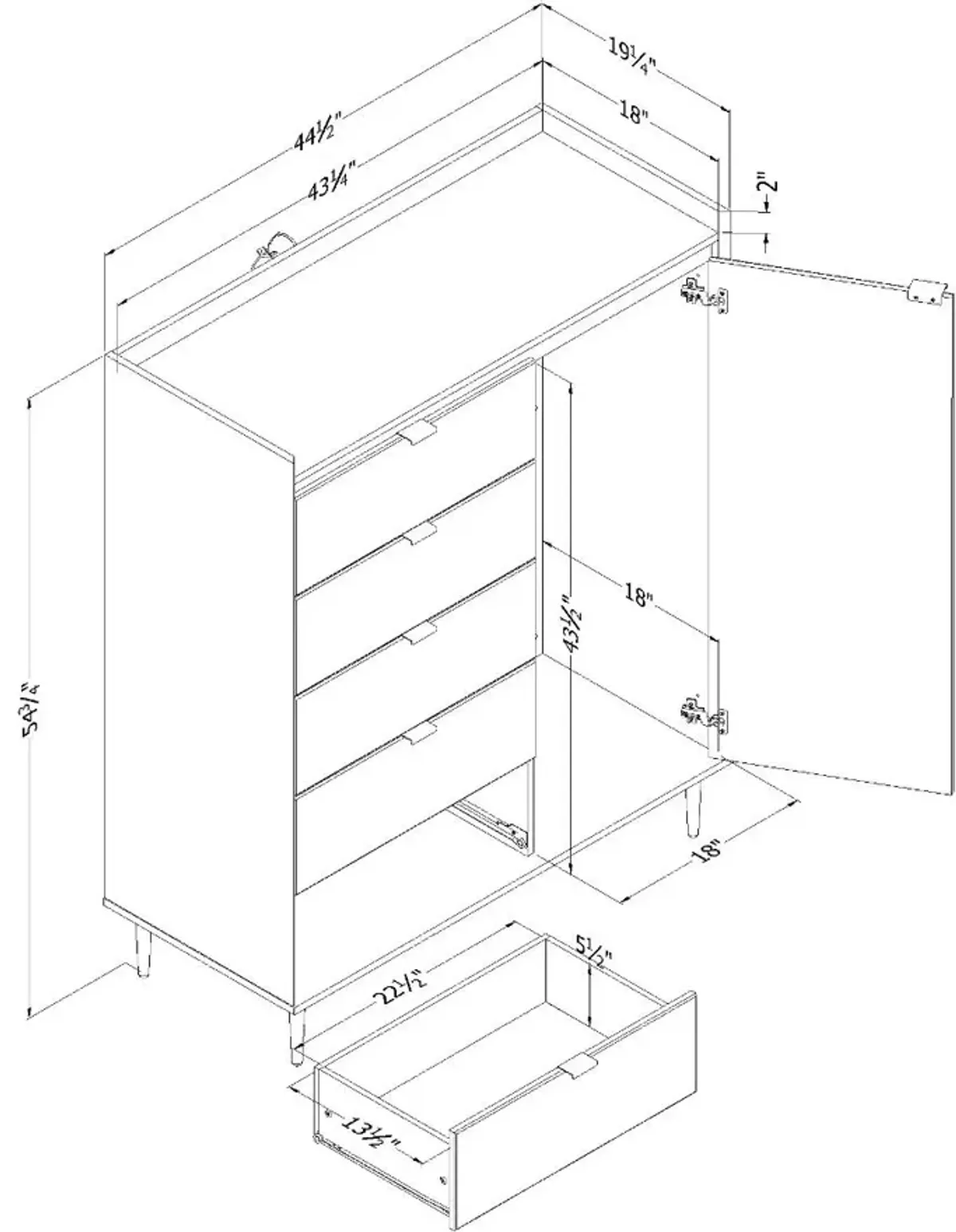 Hype Black Oak 5-Drawer Chest of Drawers - South Shore