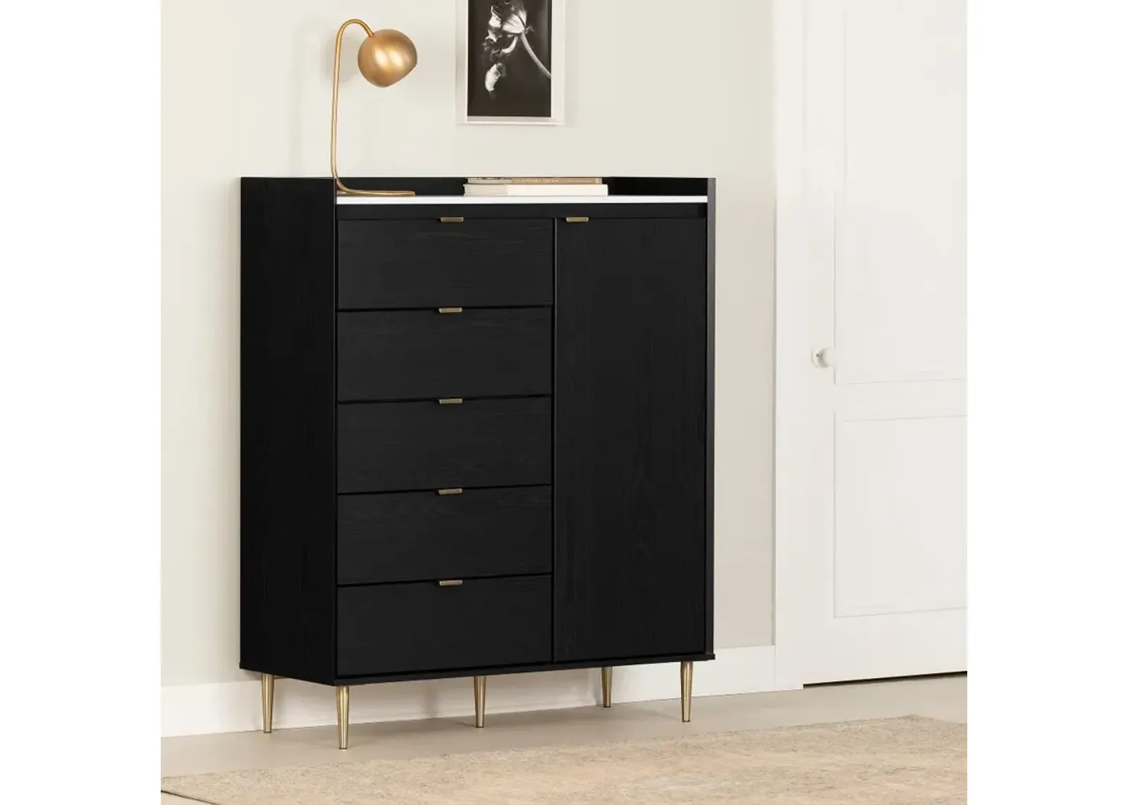 Hype Black Oak 5-Drawer Chest of Drawers - South Shore