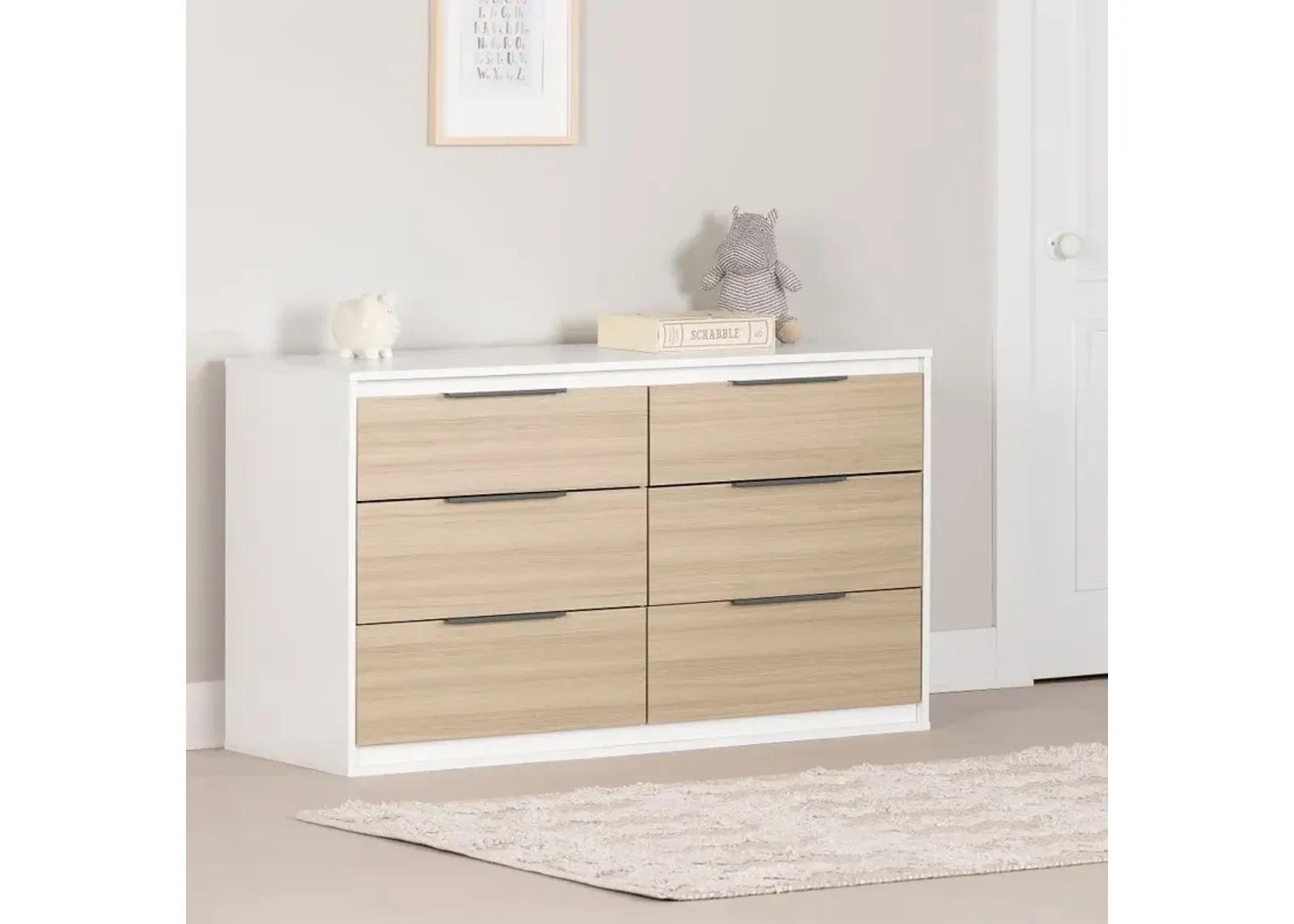 Hourra Soft Elm and White 6-Drawer Dresser - South Shore