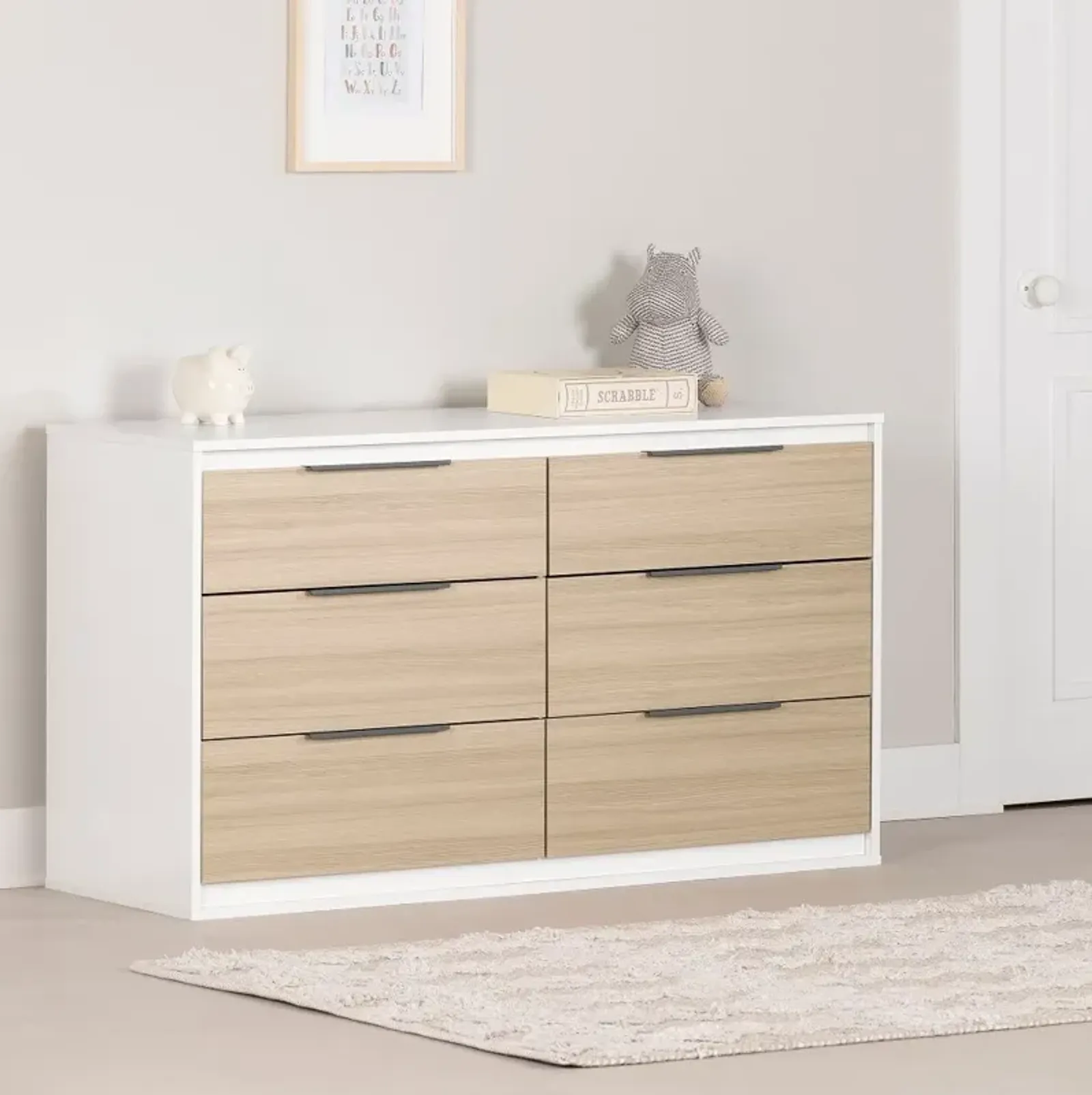 Hourra Soft Elm and White 6-Drawer Dresser - South Shore