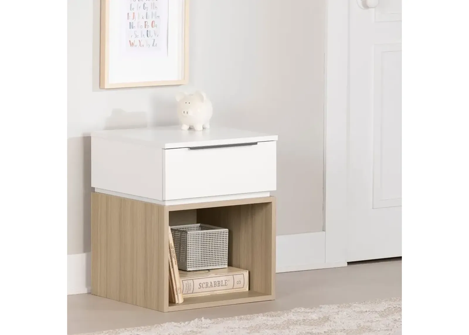 Hourra Soft Elm and White Nightstand - South Shore