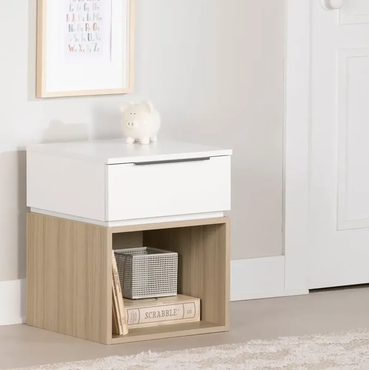 Hourra Soft Elm and White Nightstand - South Shore