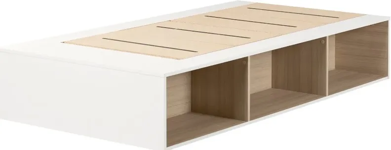 Hourra Soft Elm and White Twin Platform Storage Bed - South Shore