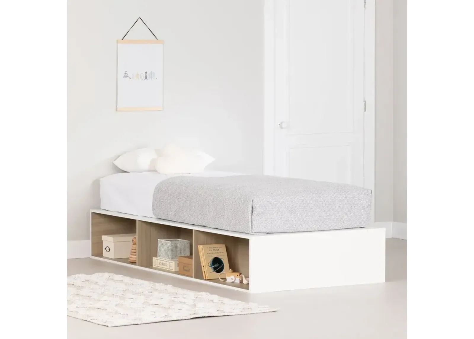 Hourra Soft Elm and White Twin Platform Storage Bed - South Shore