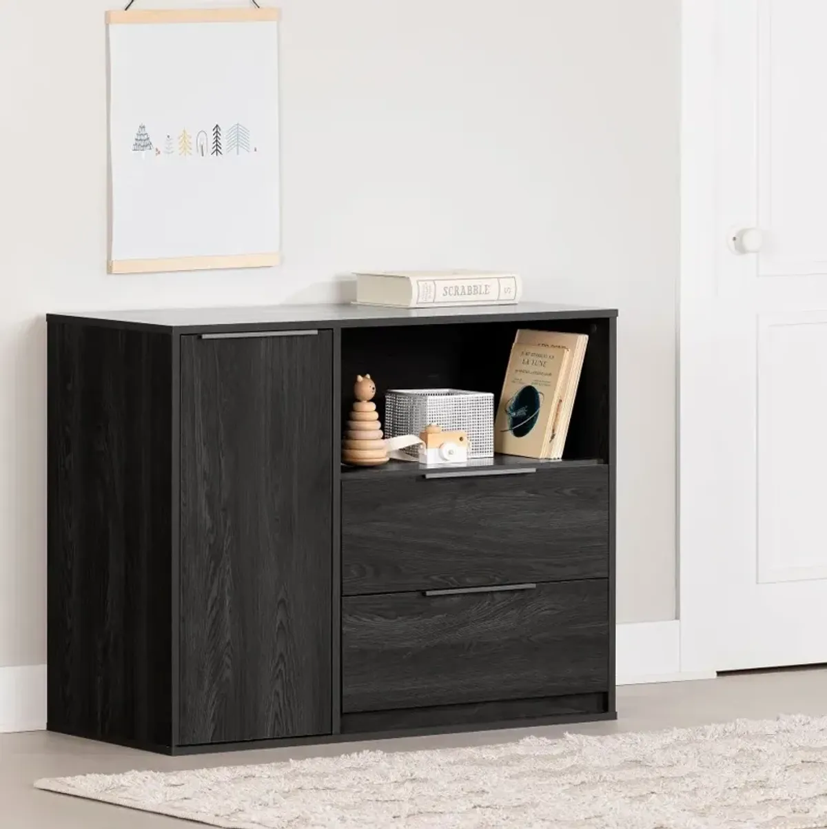 Hourra Gray Oak 2-Drawer Dresser with Door - South Shore