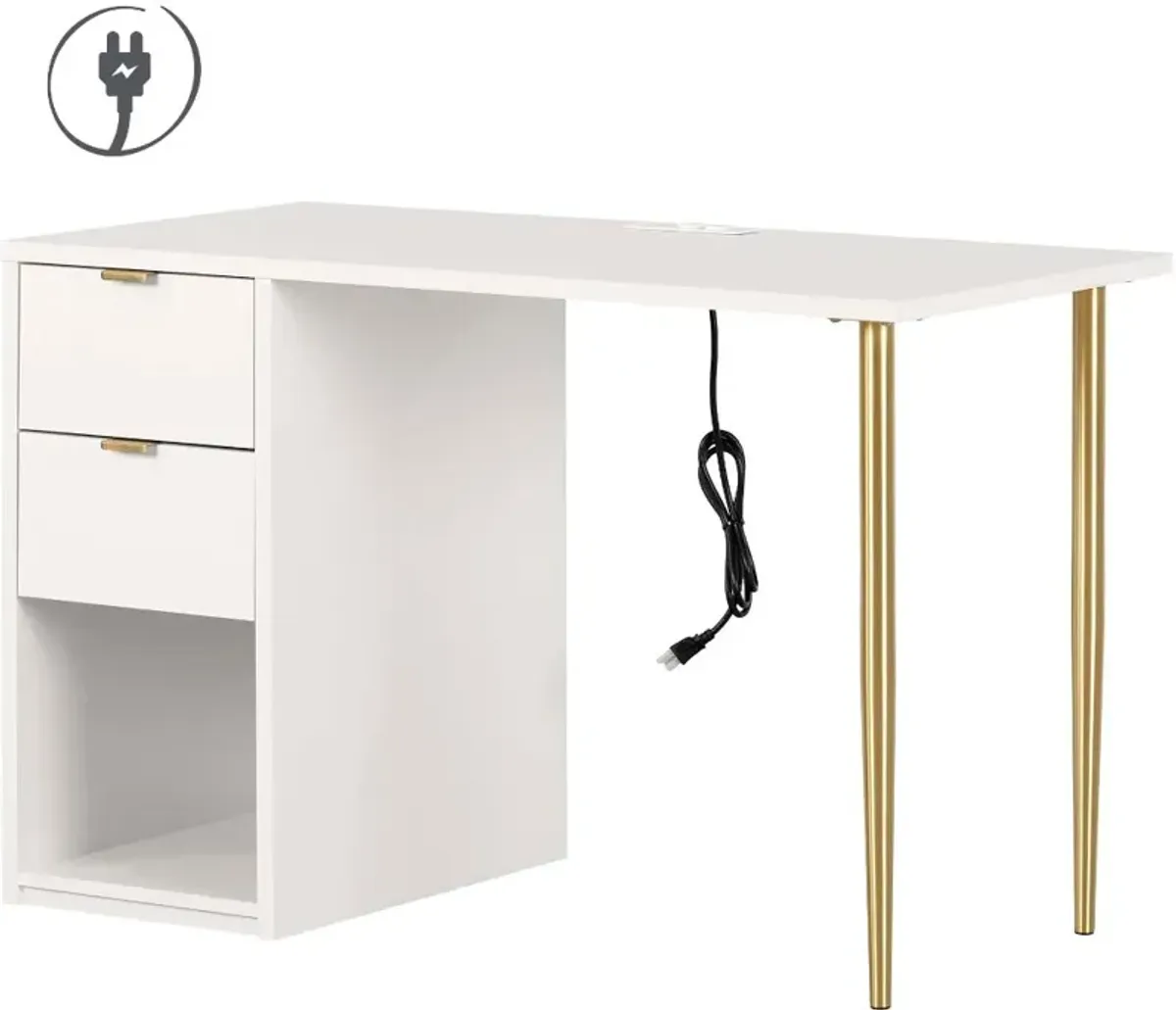 Amyra White and Gold Computer Desk - South Shore