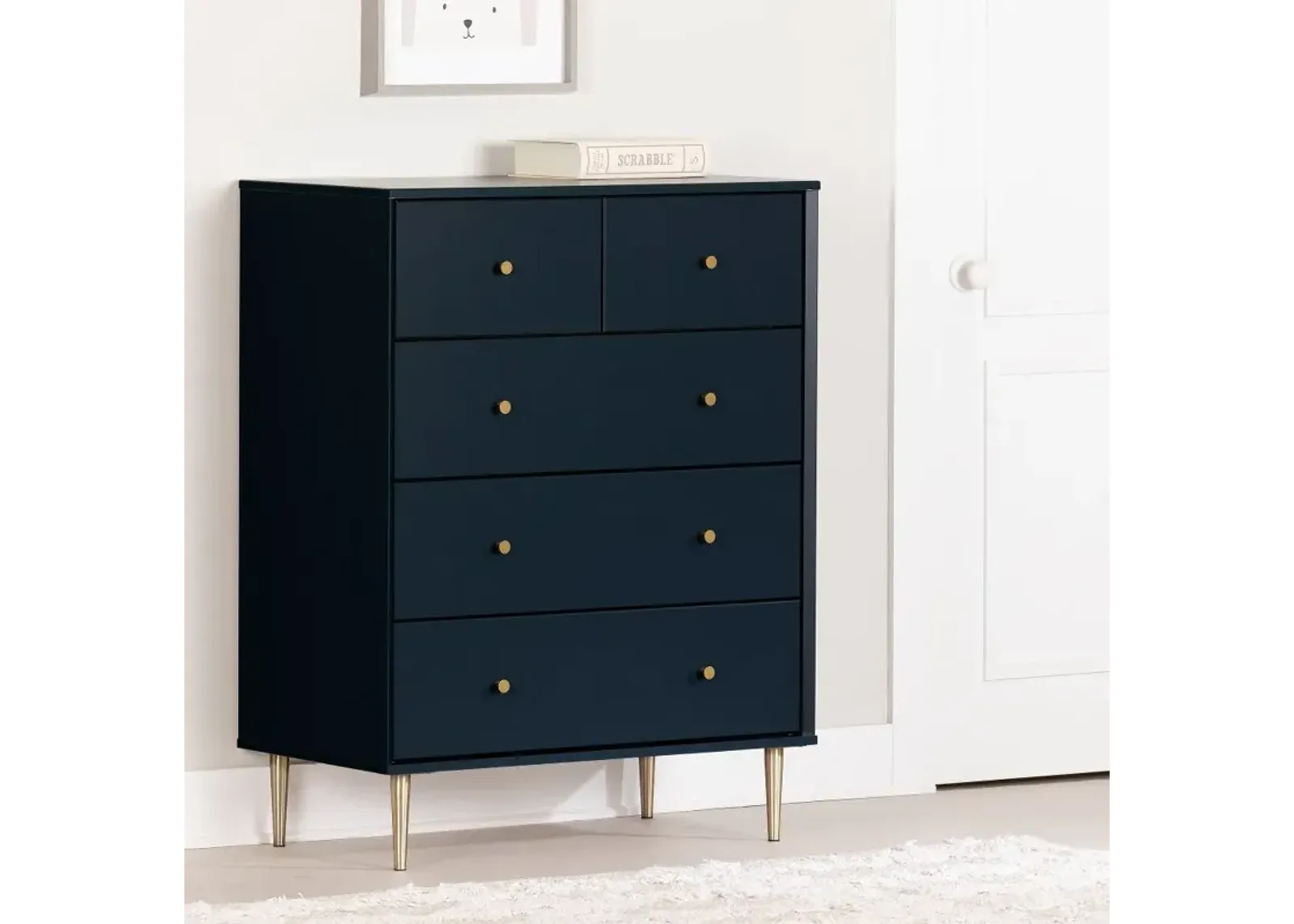 Dylane Navy Blue 5-Drawer Chest of Drawers - South Shore