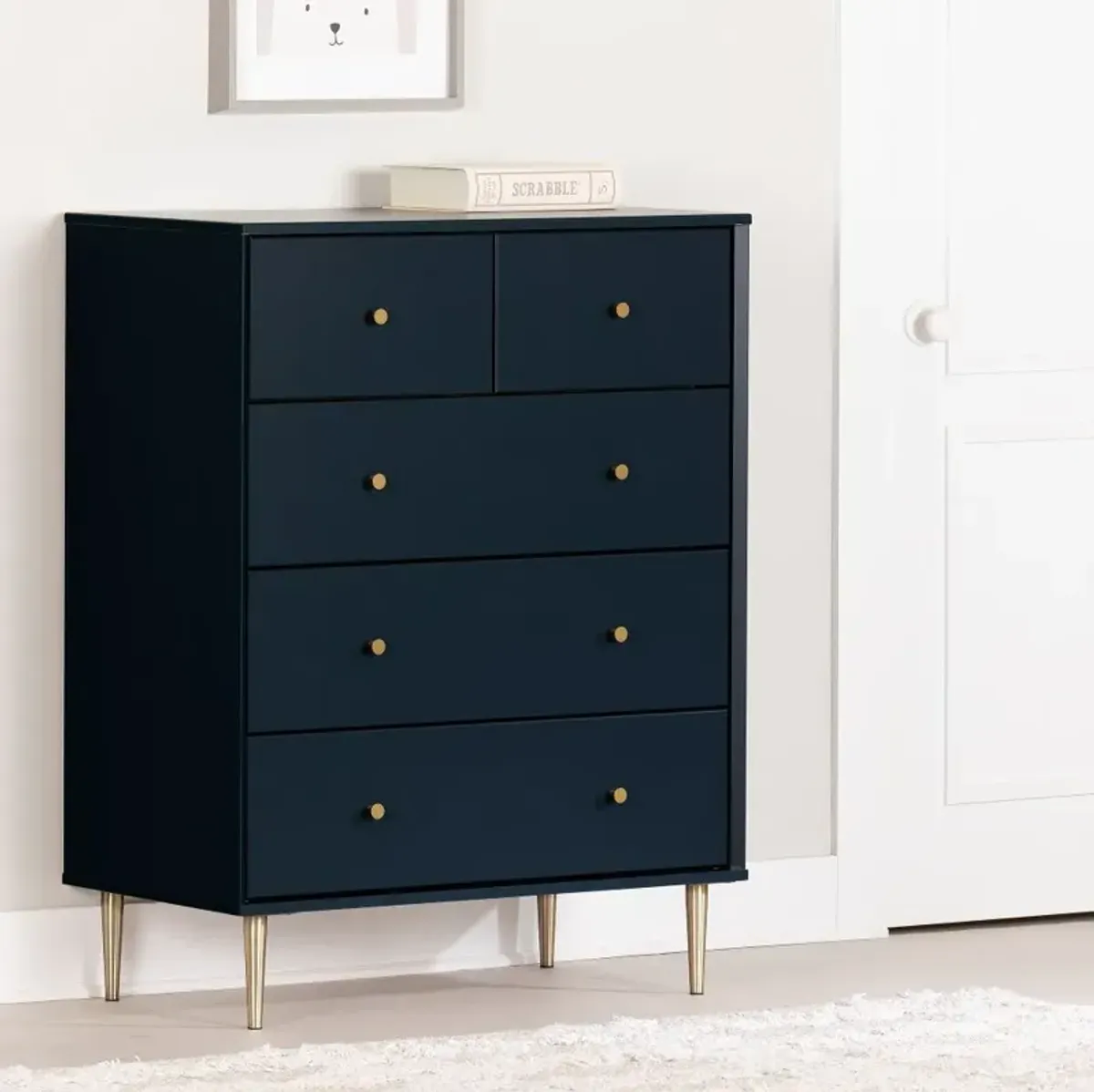 Dylane Navy Blue 5-Drawer Chest of Drawers - South Shore