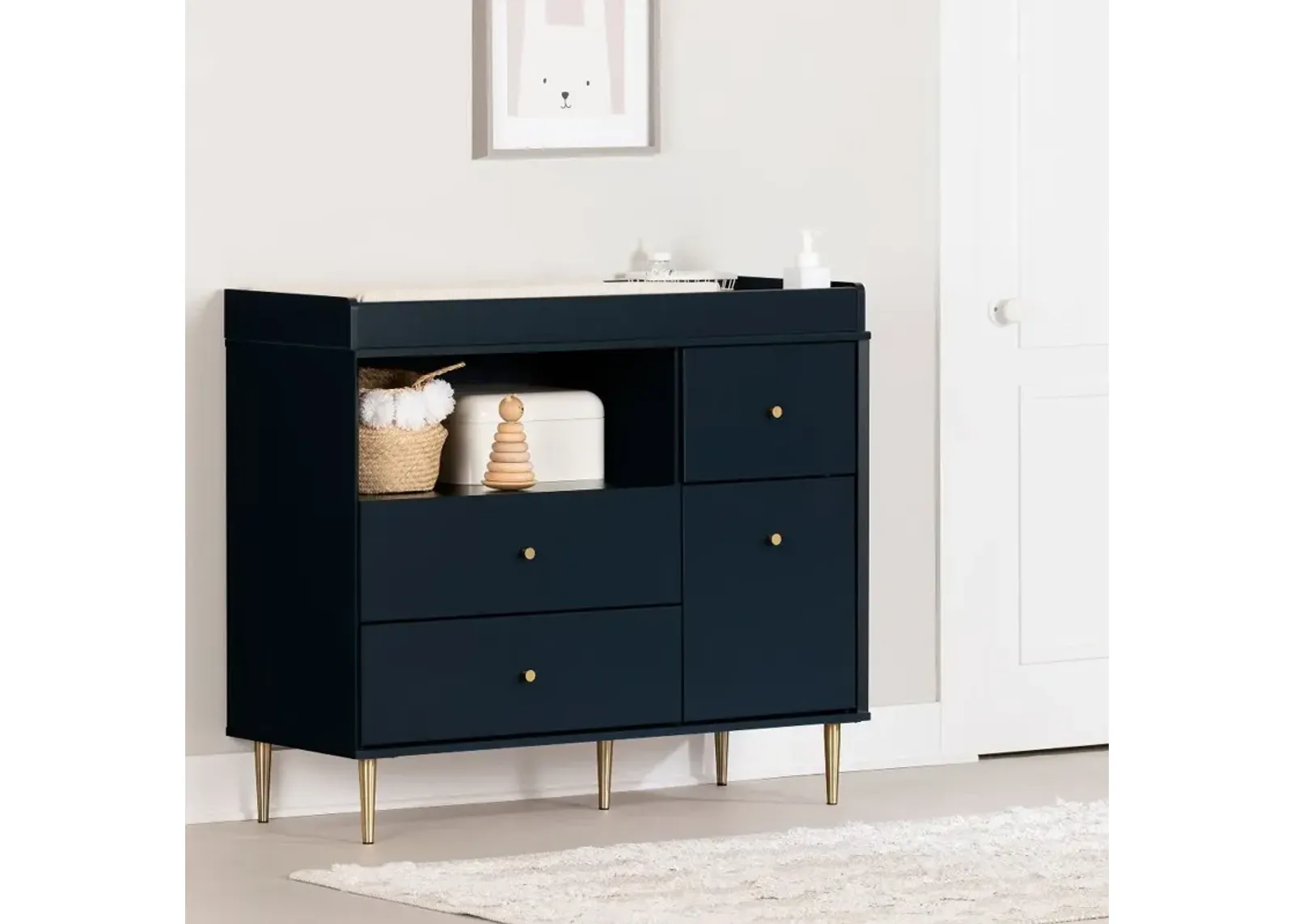 Dylane Navy Blue Changing Table with Storage - South Shore