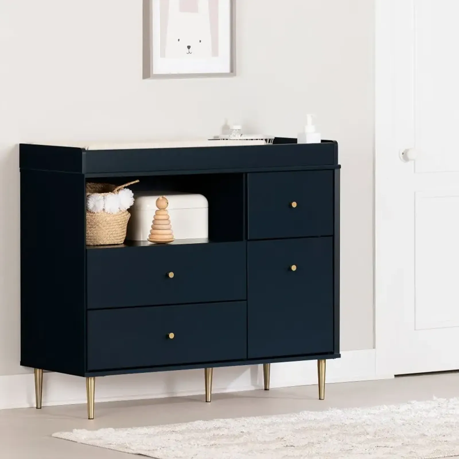 Dylane Navy Blue Changing Table with Storage - South Shore