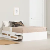 Bloom White & Printed Rattan Full Storage Platform Bed - South Shore